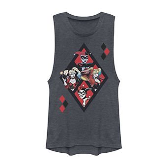 Juniors' DC Comics Batman The Many Faces Of Harley Quinn Muscle Tank Top