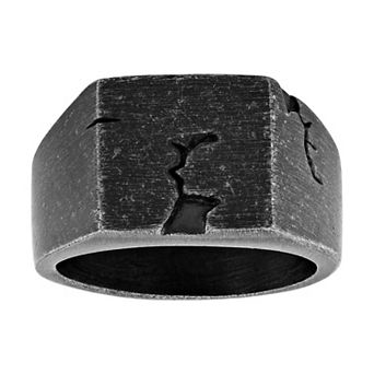 Steel Nation Men's Black Ion-Plated Stainless Steel Rustic Signet Ring