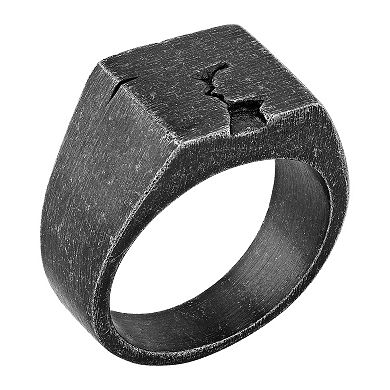Steel Nation Men's Black Ion-Plated Stainless Steel Rustic Signet Ring