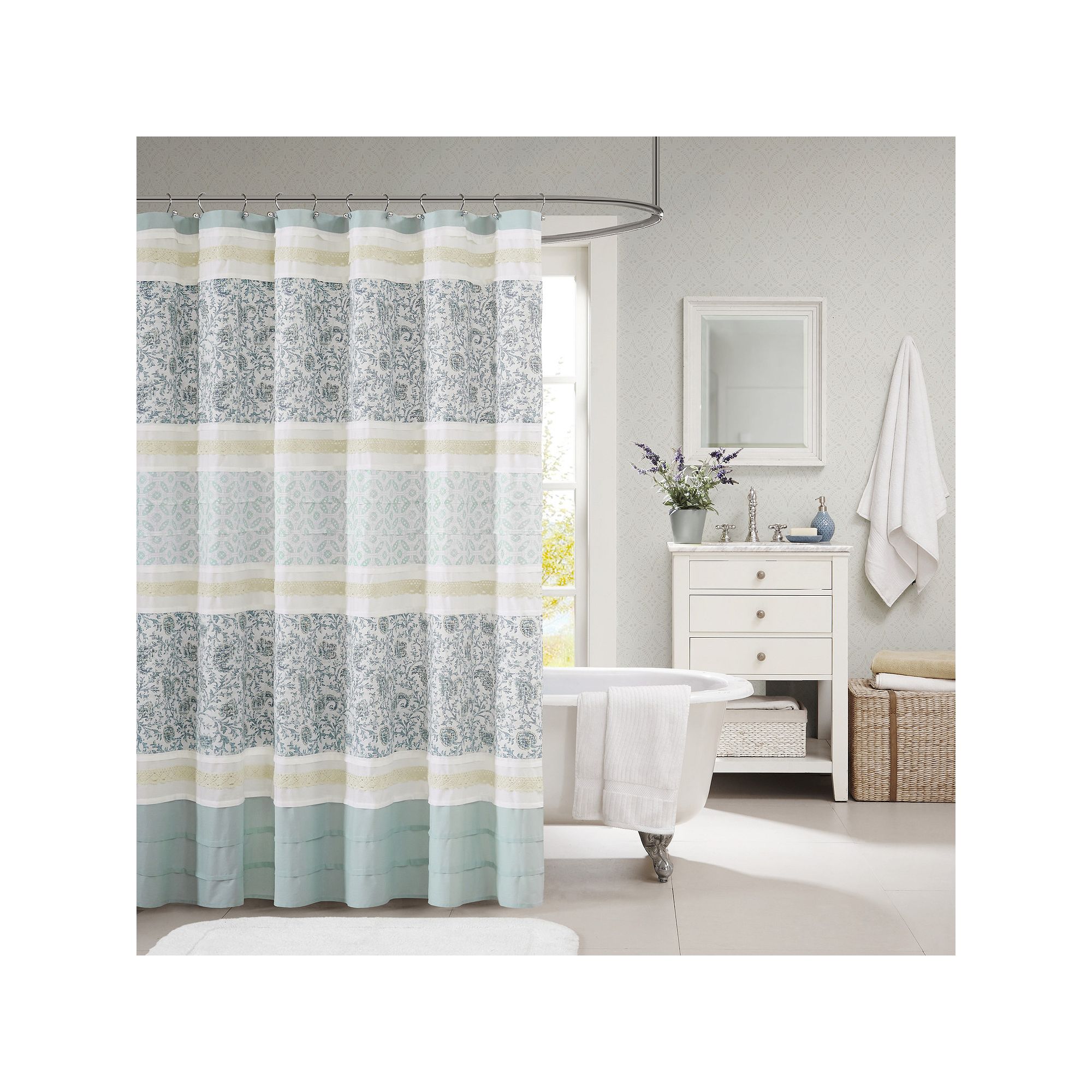 Madison Park Vanessa Cotton Shower Curtain, Size: 72X72, Blue