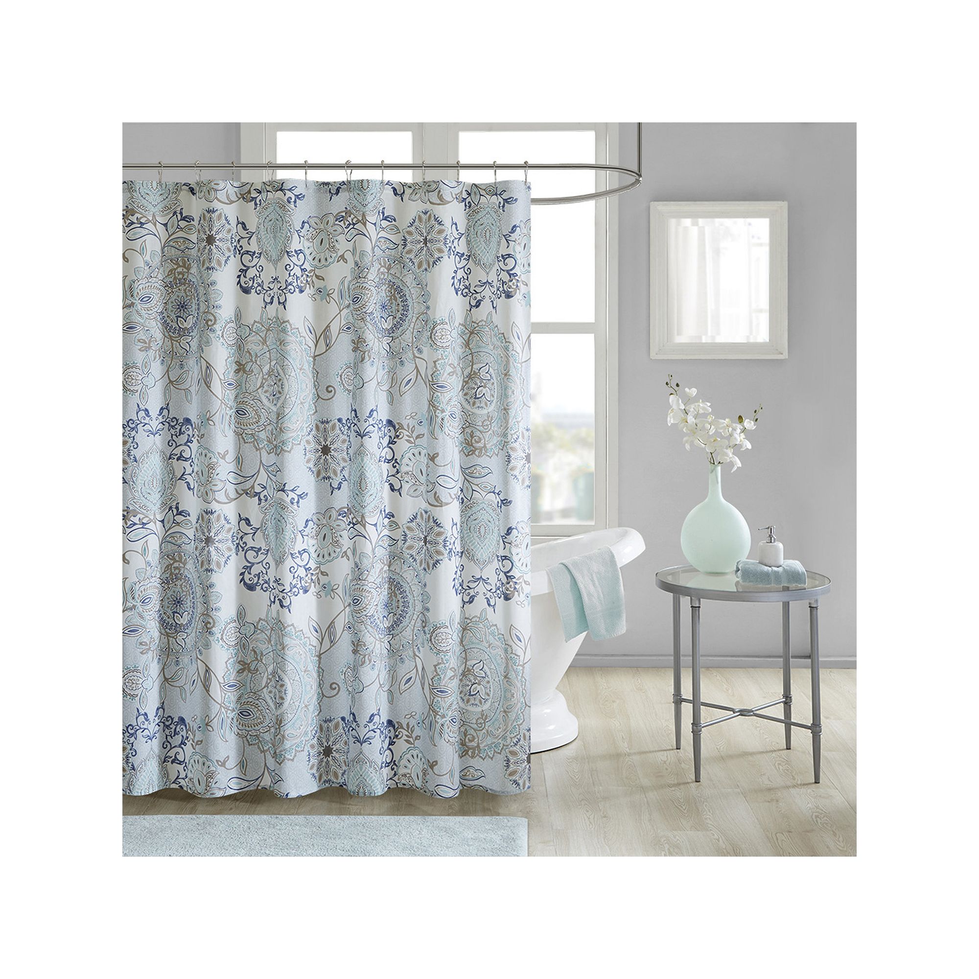 Madison Park Loleta Cotton Printed Shower Curtain, Size: 72X72, Blue