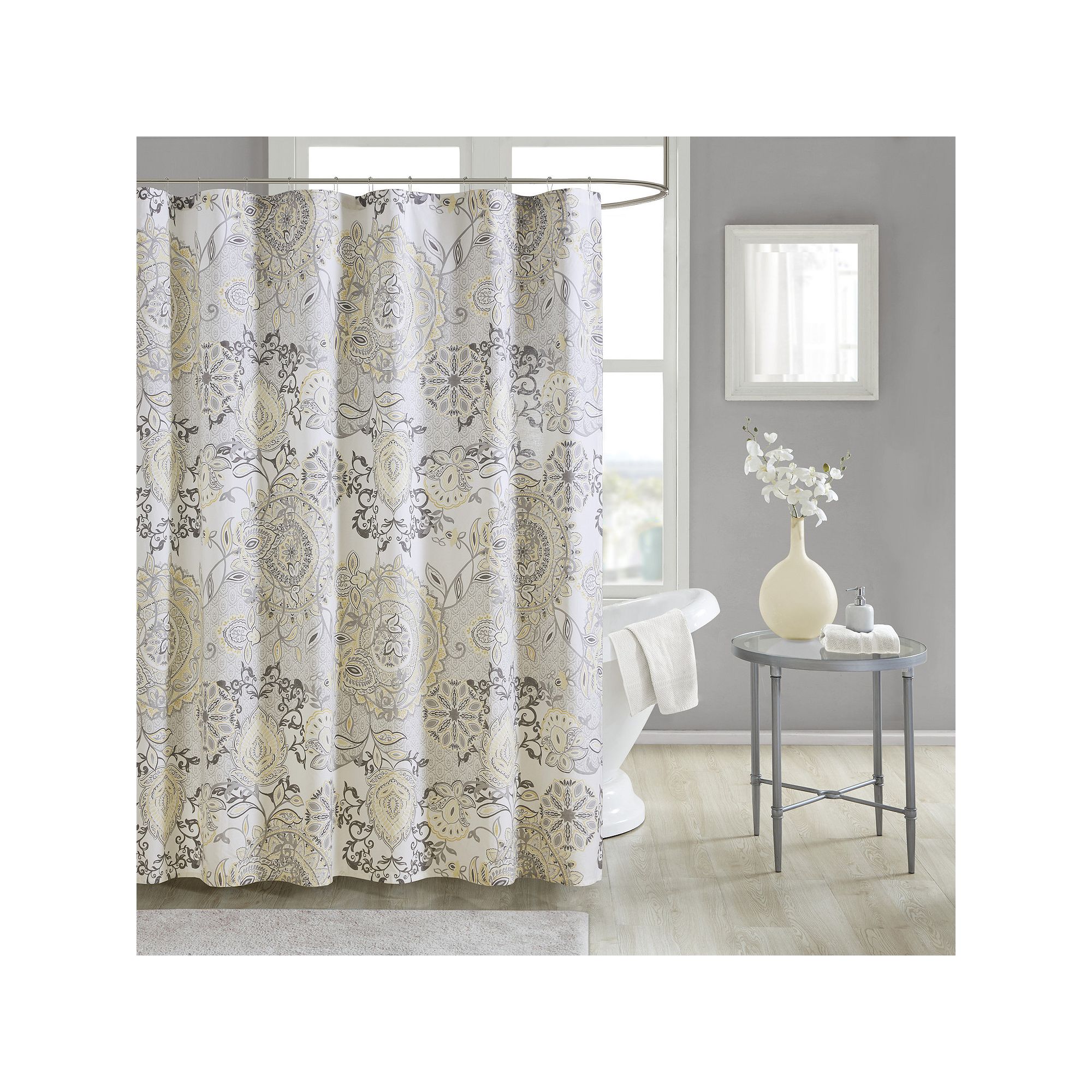 Madison Park Loleta Cotton Printed Shower Curtain, Size: 72X72, Yellow