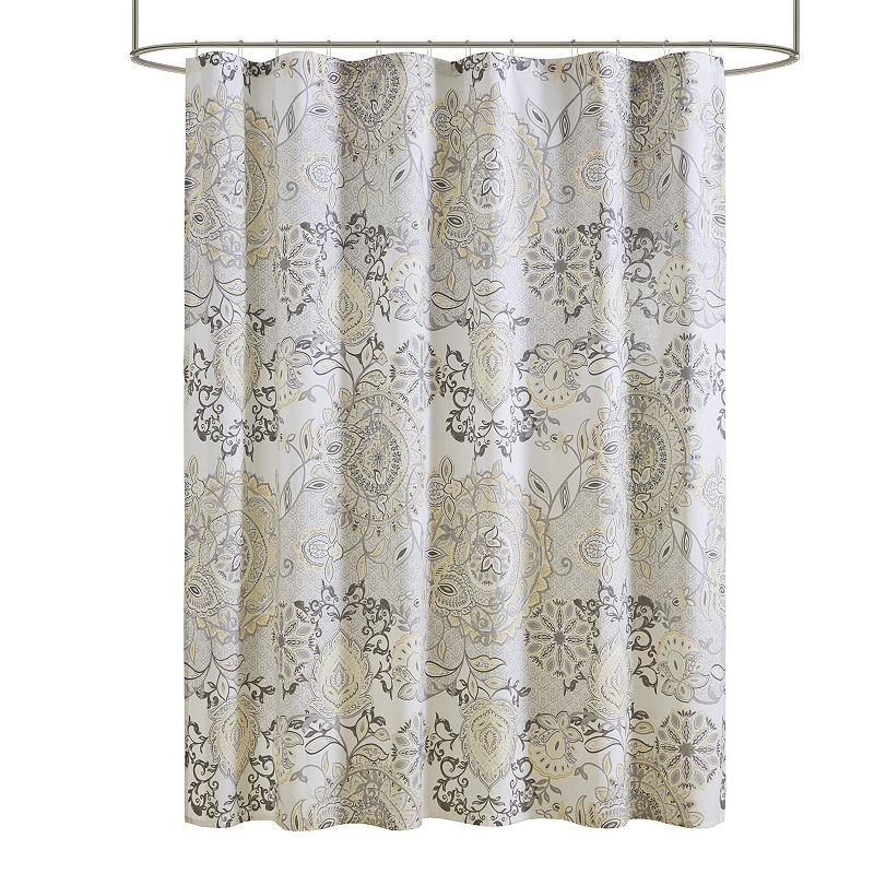 Madison Park Loleta Cotton Printed Shower Curtain, Yellow, 72X72