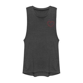 Juniors' Outlined Heart Pocket Muscle Tank Top