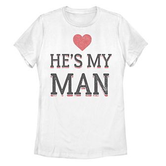 Juniors' He's My Man Distressed Text Heart Tee