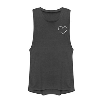 Juniors' Outlined Heart Pocket Muscle Tank Top