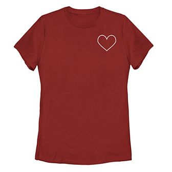 Juniors' White Outlined Heart Pocket Tee