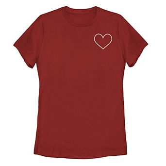 Juniors' White Outlined Heart Pocket Tee