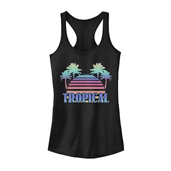 Juniors' "Tropical" Retro Palm Tree Sunset Tank Top