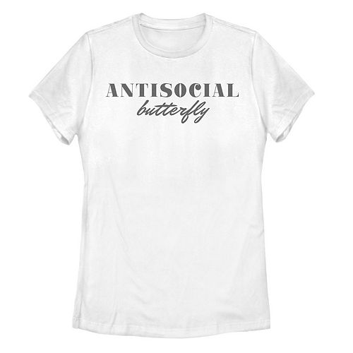 Juniors' Antisocial Butterfly Text Tee