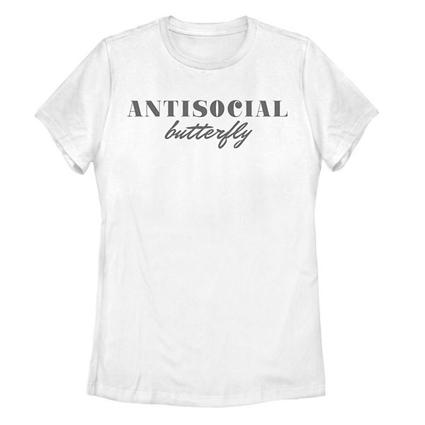 Juniors' Antisocial Butterfly Text Tee