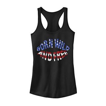 Juniors' "Born Wild & Free" American Flag Tank Top