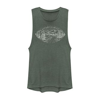 Juniors' "Nature Is Neat" Line Art Muscle Tank Top
