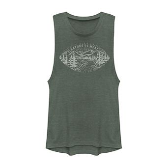 Juniors' "Nature Is Neat" Line Art Muscle Tank Top
