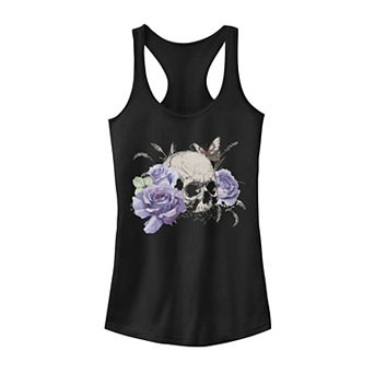 Juniors' Floral Skull And Butterfly Tank Top
