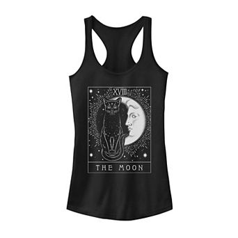 Juniors' Crescent Moon And Cat Tarot Card Tank Top