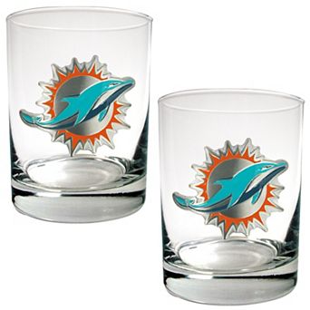 Miami Dolphins 2 pc Rocks Glass Set