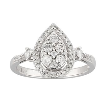 LeRose by Lexi and Rose Sterling Silver 1/2 Carat T.W. Diamond Teardrop Cluster Ring