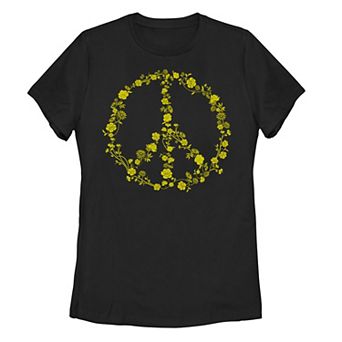 Juniors' Floral Peace Graphic Tee