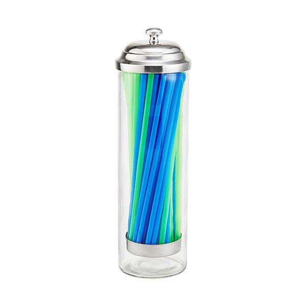 Hoan Jumbo Glass Straw Dispenser with Stainless Steel Lid 