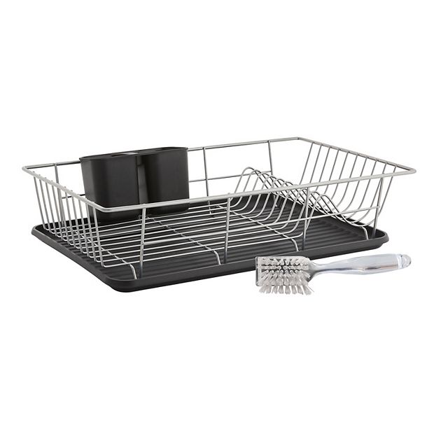 3 Piece Chrome Plated Steel and Plastic Dish Rack, Red