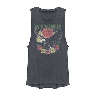 Juniors' Wander Floral Eagle Muscle Tank Top