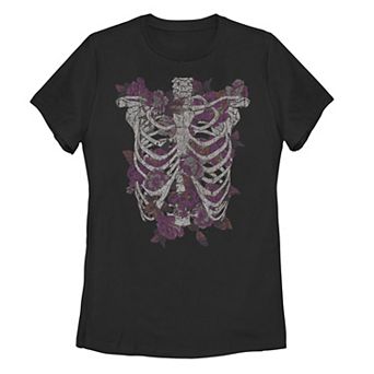 Juniors' Flowers Inside Ribcage Distressed Graphic Tee