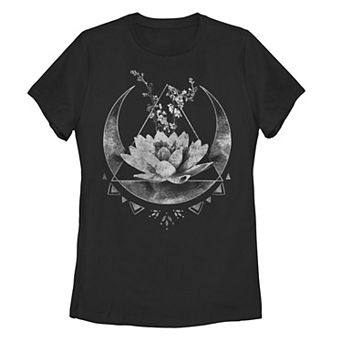 Juniors' Lotus Flower Crescent Moon Graphic Tee