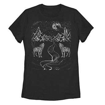 Juniors' Howling Wolves Sketch Graphic Tee