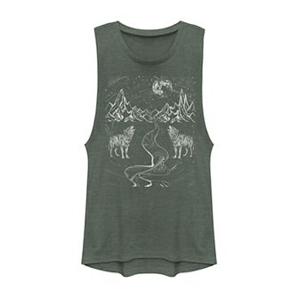 Juniors' Howling Wolves Sketch Muscle Tank Top