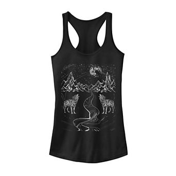 Juniors' Howling Wolves Nature Silver Sketch Tank Top