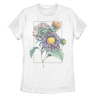 Juniors' Pastel Spring Flowers Graphic Tee