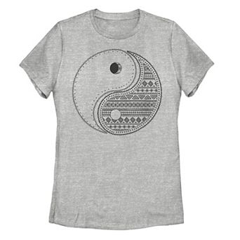 Juniors' Yin Yang Geometric Black And White Sketch Graphic Tee