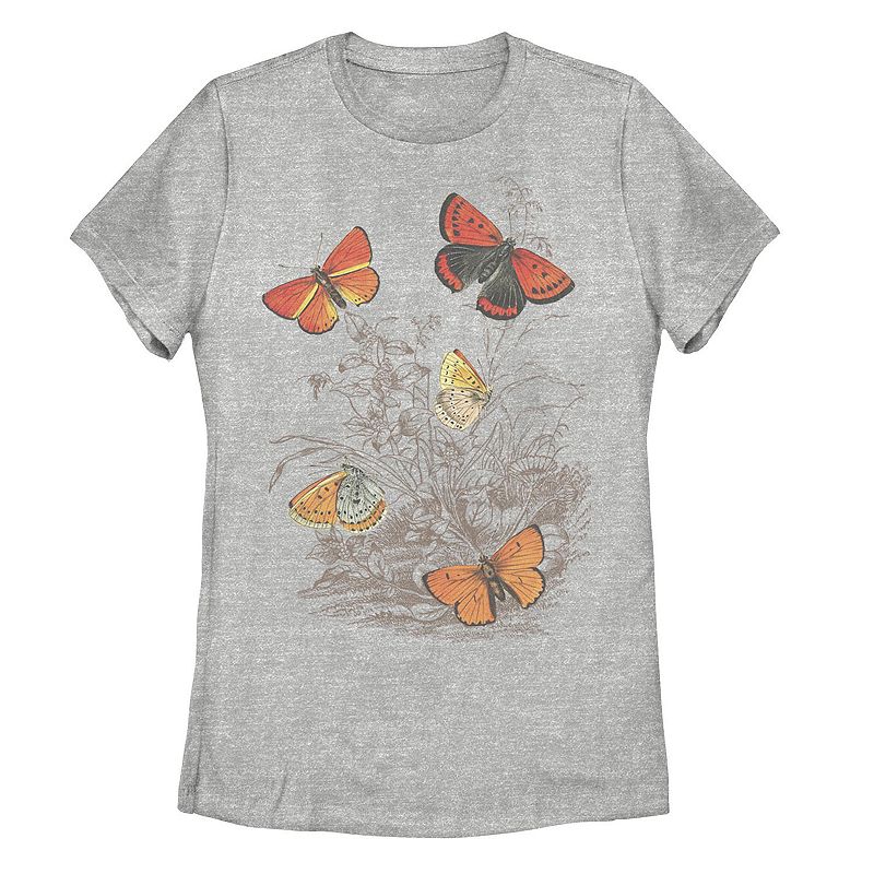 Juniors Bright Butterflies Graphic Tee, Girls, Size: Small, Grey