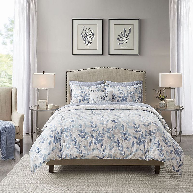 Madison Park Twin Leisha Reversible Complete Bedding Set - Blue: Microfiber, Hypoallergenic, OEKO-TEX Certified