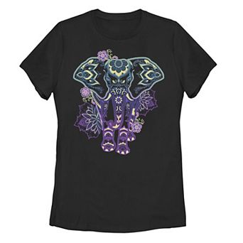 Juniors' Henna Elephant Graphic Tee
