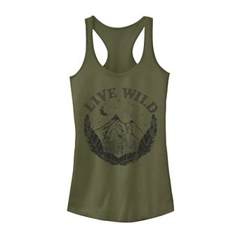 Juniors' "Live Wild" Mountain and Feathers Tank Top