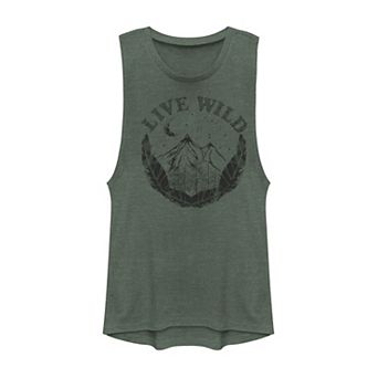 Juniors' "Live Wild" Mountain and Feathers Muscle Tank Top