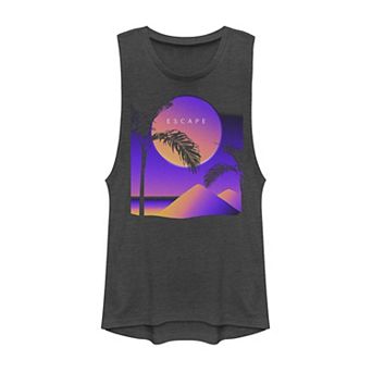 Juniors' "Escape" Neon Sun Muscle Tank Top