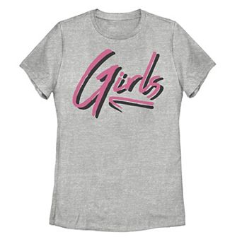 Juniors' "Girls" Retro Pink Text Graphic Tee
