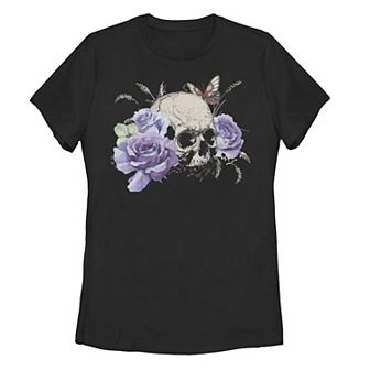 Juniors' Floral Skull & Butterfly Graphic Tee
