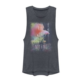 Juniors' "Kind Words Cost Nothing" Graphic Muscle Tank Top