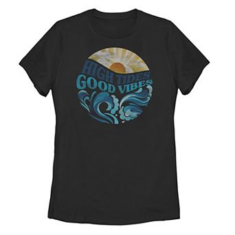 Juniors' "High Tides Good Vibes" Sunrise Graphic Tee