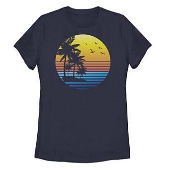 Juniors' Palm Tree Sunset Silhouette Graphic Tee
