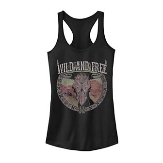 Juniors' "Wild And Free" Cow Skull Tank Top