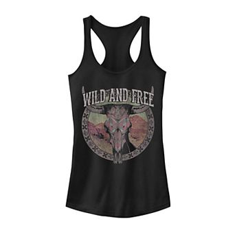 Juniors' "Wild And Free" Cow Skull Tank Top