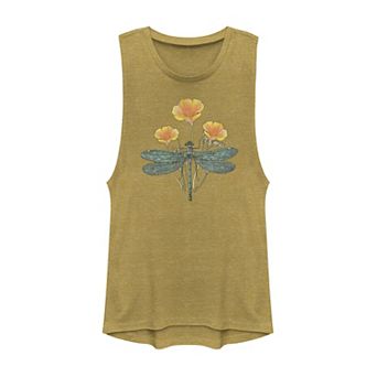 Juniors' Dragonfly & Daisies Muscle Tank Top