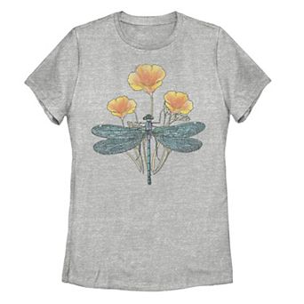 Juniors' Dragonfly & Daisies Graphic Tee