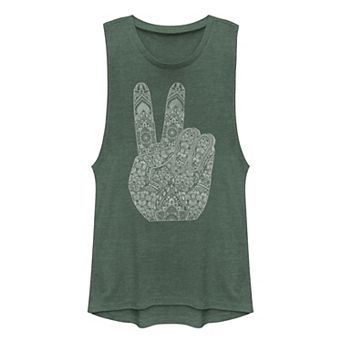 Juniors' Tattooed Hand Peace Sign Muscle Tank Top