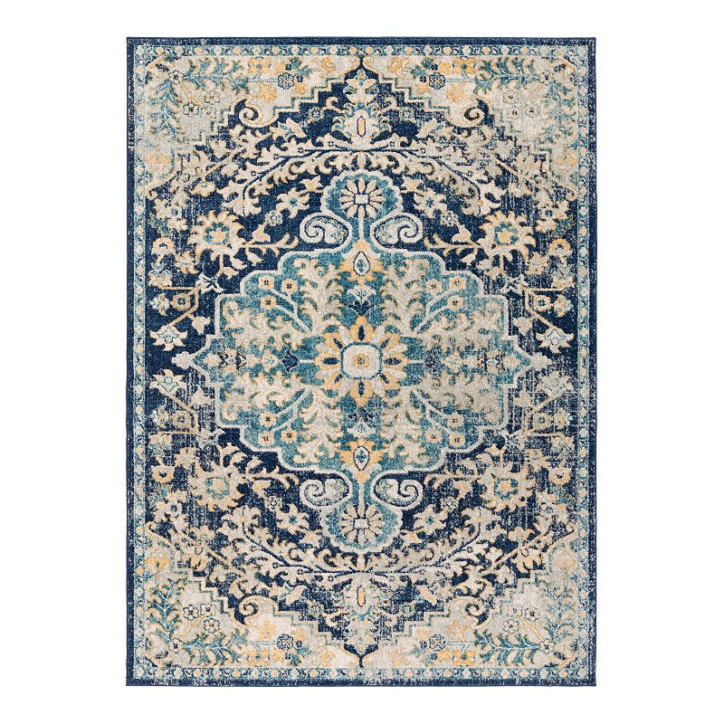 Livabliss Murat Vintage Medallion Area Rug 6 7  x 9  Navy